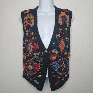 Vintage Artisan Wear Knit Southwestern Tribal Style Patterned Sweater Vest (935)